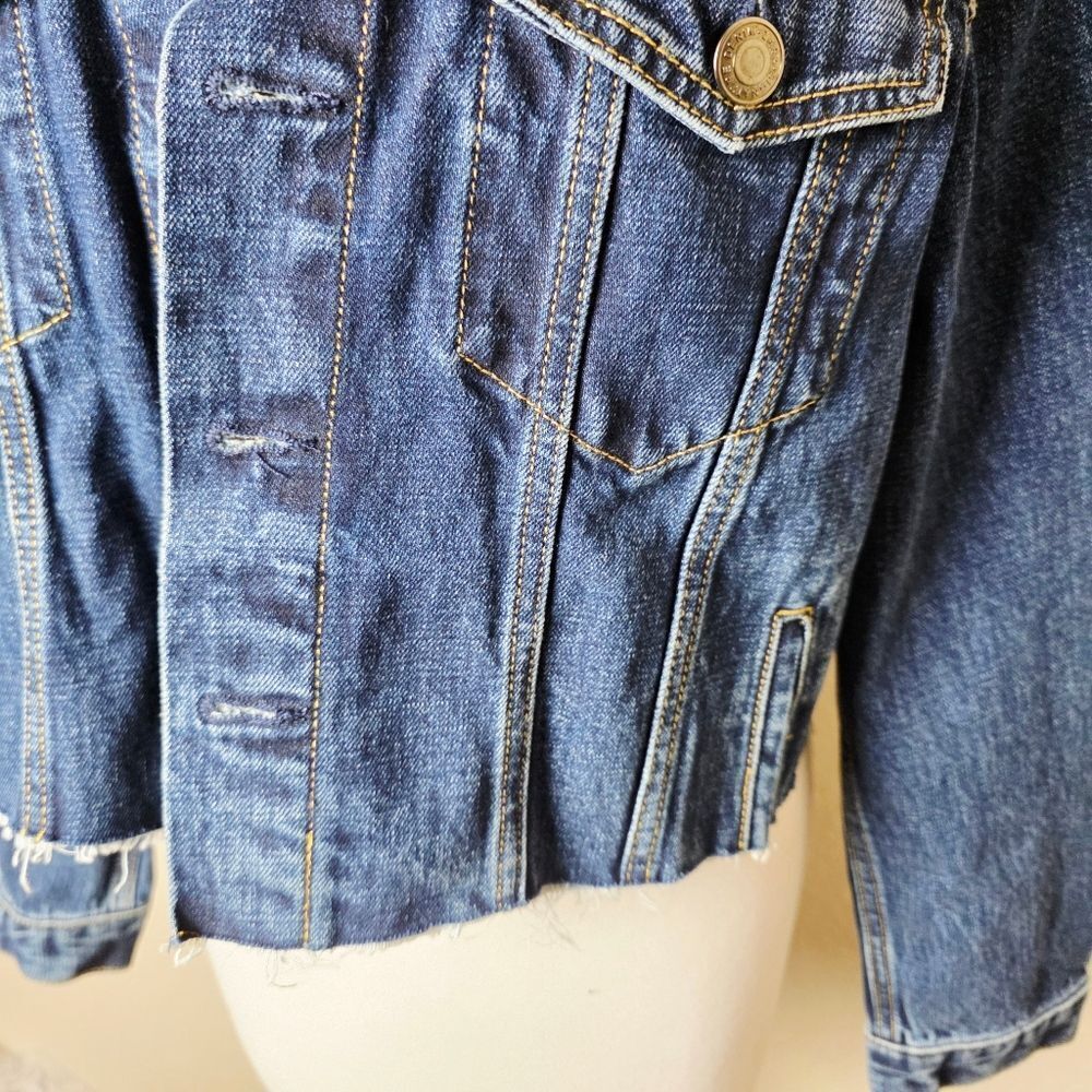 Zara Cropped Dark Wash Denim Jean Jacket Womens Size L New - Picture 3 of 9